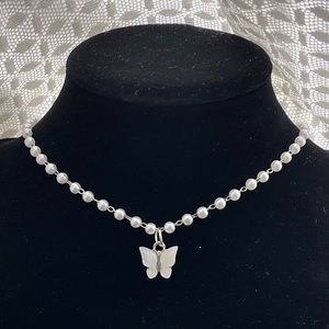 Beaded Silver Butterfly Necklace
